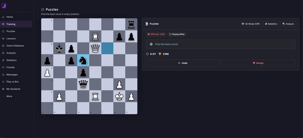 Chess puzzle module in the 0blunders app
